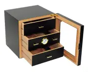 Hand Made 100+ Count Cigar Humidor Box Cabinet Matt Black Humidifer Hygrometer X