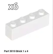 NEW LEGO Parts (x6) 3010 WHITE 1x4 Brick 301001