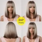 For Women Blonde to Brown Ombre Bob Wigs with Bang Short Straight Synthetic Wigs