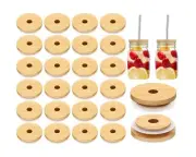 150 Pieces 70mm Bamboo Jar Lids Bulk with Straw Hole for Glass Cups Reusable ...