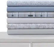 [Tribeca Living] Cotton Percale Queen Size Bed Sheet Set, 300 Thread Count, Extra Deep Pockets, Printed Danielle Paisley Blue