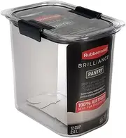 Rubbermaid Brilliance Airtight Food Storage Container for Pantry with Lid for Flour, Sugar, and Rice, 12-Cup, Clear/Grey