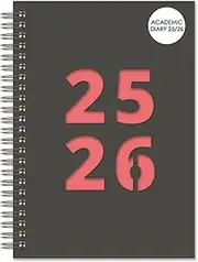 A5 Academic Diary 2025-2026 Week to View – Durable Spiral-Bound Planner with Grey Plastic Cover & Pink Inlay – Student & Teacher Organiser – A5 Size