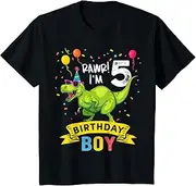 [X.Style] Kids 5 Year Old Shirt 5th Birthday Boy T Rex Dinosaur T Shirt ds617 T-Shirt (S) Black