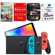 Nintendo Switch Neon Red/Blue OLED + Pikmin 4 + NSO 1 Year Family Membership