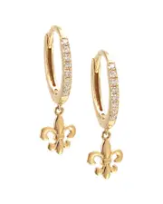 14K 0.09 ct. tw. Diamond Fleur de Lis Mini Hoops NoSize No Color