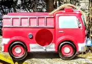 FIRE ENGINE BIRDHOUSE Hand Painted Resin for Firefighter's patio or backyard