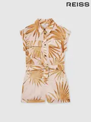 Reiss Multi Zoey Cotton-Linen Palm-Print Playsuit (AR9608) | $165