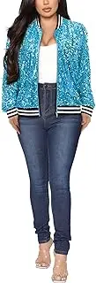[Yutuwomsfushi] Womens Long Sleeve Sequin Open Front Zipper Jacket with Ribbed Cuffs, Gold and Silver, Small