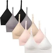 [Angelhood] 5 Pack Girls Padded Training Bras, Crop Cami Training Bras for Girls Seamless Girls Bras with Removable Padding
