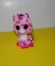 Ty Beanie Babies Boos Sugar Pie Unicorn Pink Glitter Eyes 6" Plush with Tags