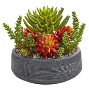 Nearly Natural 12in. Succulent Garden Artificial Plant in Bowl