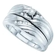 14k White Gold Round Diamond Bridal Wedding Ring Set 1/10 Cttw