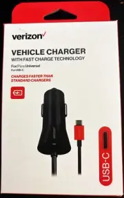 Genuine OEM Verizon 30W Fast Charge USB-C Type C Coiled Car Charger