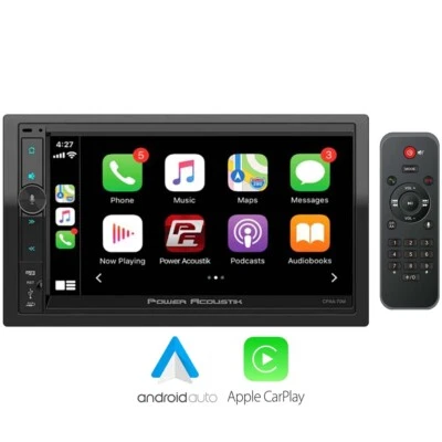 POWER ACOUSTIK 7" LCD DOUBLE-DIN RECEIVER w/WIRELESS APPLE CARPLAY, ANDROID AUTO