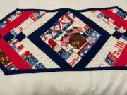 Memorial Day/ Fourth of July Labor Day Quilted Table Runner 13x36ins REVERSIBLE