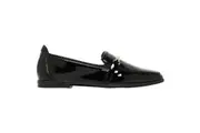 Womens Hush Puppies Zippo Black Patent Ladies Flat Slip On Formal Shoes