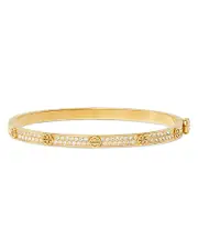 Tory Burch Miller Double T & Pave Studded Bangle Bracelet in 18K Gold Plated