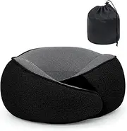 [Generic] Memory Foam Travel Neck Pillow, U-Shaped with Breathable Velvet Cover,Black