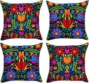 [FARMNALL] Mexican Fiesta Throw Pillow Covers 18x18 Set of 4 Dragonfly Flower Dahlia Pillow Case Day of The Dead Dia De Los Muertos Cinco De Mayo Decorations