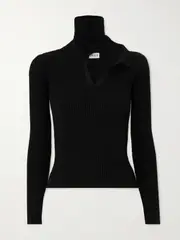 [Y/PROJECT] Y/PROJECT - Embroidered Cutout Ribbed Cotton Turtleneck Sweater - Black - large large Black