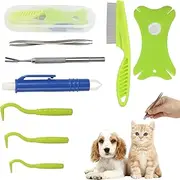 Tick Removal Tool 8 in 1 with Storage Box, Tick Tweezers, Flea Comb, Magnifying Glass, Dog Tick Remover Tool Tick Removal Kit Tick Removal Tool for Dogs Cats Pet Tick Comb