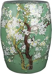 Ceramic Drum Table Decorative Garden stools, Decorative Ceramic Garden Stool, Glazed Hand-Painted Flower and Bird Shoe Changing Stool Drum Stool, Suitable for Outdoor Garden,(Green)