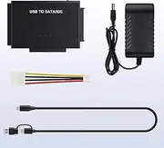 Hard Drive Reader IDE/SATA to USB C 3.0 Adapter, HLETNG Hard Drive Data Ultra Recovery Converter Kit for IDE and 2.5/3.5 SATA SSD/HDD with 12V/2A Power Adapter