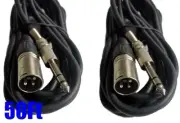 2 x 50FT XLR 3Pin Male to 1/4" Stereo Plug Mic Microphone Audio Cord Cable 50'Ft