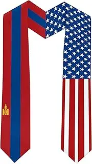 [Ruchikaj] 2025 Mongolia Flag and USA Flag Graduation Stole Graduation Sash for International Student (Baccalaureate Gown and Hat Not Included), Mongolia and Usa