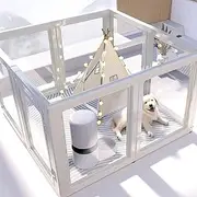 Optimus Design Studio Clear Acrylic Plastic Dog Playpen Indoor,for Puppy Cat Rabbit Ferret Transparent Pet Pen,Easy Assemble Enclosure,Preferable for Small Dogs (8 Panels (White))