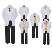 New Formal Black White Suit Set Gold Bow Tie Neck Tie Vest Boy Baby Toddler Teen