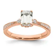 1.00ct. CZ Solid Real 14k Rose Polish 1ct Emerald Engagement Dia Ring