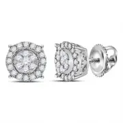 14kt White Gold Womens Round Diamond Halo Cluster Earrings 1/4 Cttw