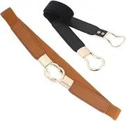 [GAXIRE] 2pcs Ladies Elastic Waist Belt Versatile Thin Stretchy Dress Belt for Casual Wear Chic Vintage Buckle Design for Various Outfits and Occasions