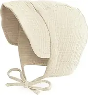 [JELLYTREE] Baby Hat Brimmed Sun Bonnet Breathable Double Gauze (Cotton) Hat Toddler Boys Girls Stripe Beanie Caps, 6m 12m 24m