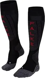 [FALKE] Women's SK5 Ski Socks Silk Black White Orange Ladies Long Ski Sock With Thin Padding Cushioned Sole Quick Dry Breathable Ideal For Competition 1 Pair