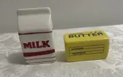 NEW MINI FARMHOUSE MILK AND BUTTER 2.75" SALT AND PEPPER SHAKER SET