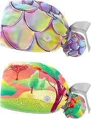 [YTYVAGT] 2-Pc,Nurse Scrub Caps,Scrub Hats with Buttons and Cotton Sweatband,Colored Gradient Scale