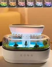 YANPLS Small Vapor Aroma Rainfall Humidifier with Rain Sounds， Portable Desktop Air Mist Diffuser Water Drip for Bedroom