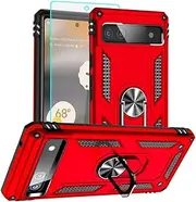 for Pixel 6a Case, Google Pixel 6A Phone Case with HD Screen Protector, [Military Grade 16ft. Drop Tested] Ring Shockproof Protective Phone Case for Google Pixel 6a,Red