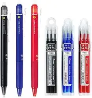Pilot FriXion Ball Knock Retractable Erasable Gel Ink Pens Extra Fine Point 0.5mm Black/Blue/Red Ink 3 Pens & 9 Refills Value Set