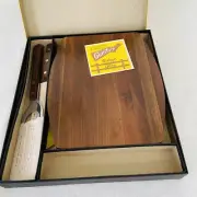 Vintage Vernco Gunstock Hand Crafted Gifts Walnut Cutting Board Carving Set USA