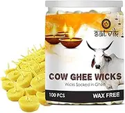SATVIK Pack of 100 Pure Cow Ghee Wicks for Puja | Ready-to-Use Diya Batti | 30-Min Burn Time | Wax-Free Cotton Wicks | Ideal for Pooja, Meditation, Diwali, and Housewarming Gifts