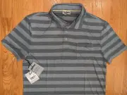 Hickey Freeman Mens Stretch Breathable Golf Polo Shirt Medium Gray NWT Striped