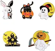 [NewZenro] 5pcs Halloween Pumpkin Ghost Brooch Pins Set For Women Girls Boys Cute Cartoon Black Cat Rabbit Enamel Lapel Pin Funny Witch Hat Haunted House Bat Moon Brooches Badge Clothing Bags Hats Costume