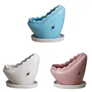 Shark Planter Pot with Drainage Tray Ceramic Cactus Flower Container