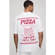 Mens White Oversized Extended Neck Teenage Mutant Ninja Turtles License Printed T-Shirt