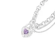 Sterling Silver Violet Cubic Zirconia Padlock Bracelet in Purple