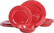 Gibson Studio 12 Piece Mauna Melamine Dinnerware Set, Red Rustic